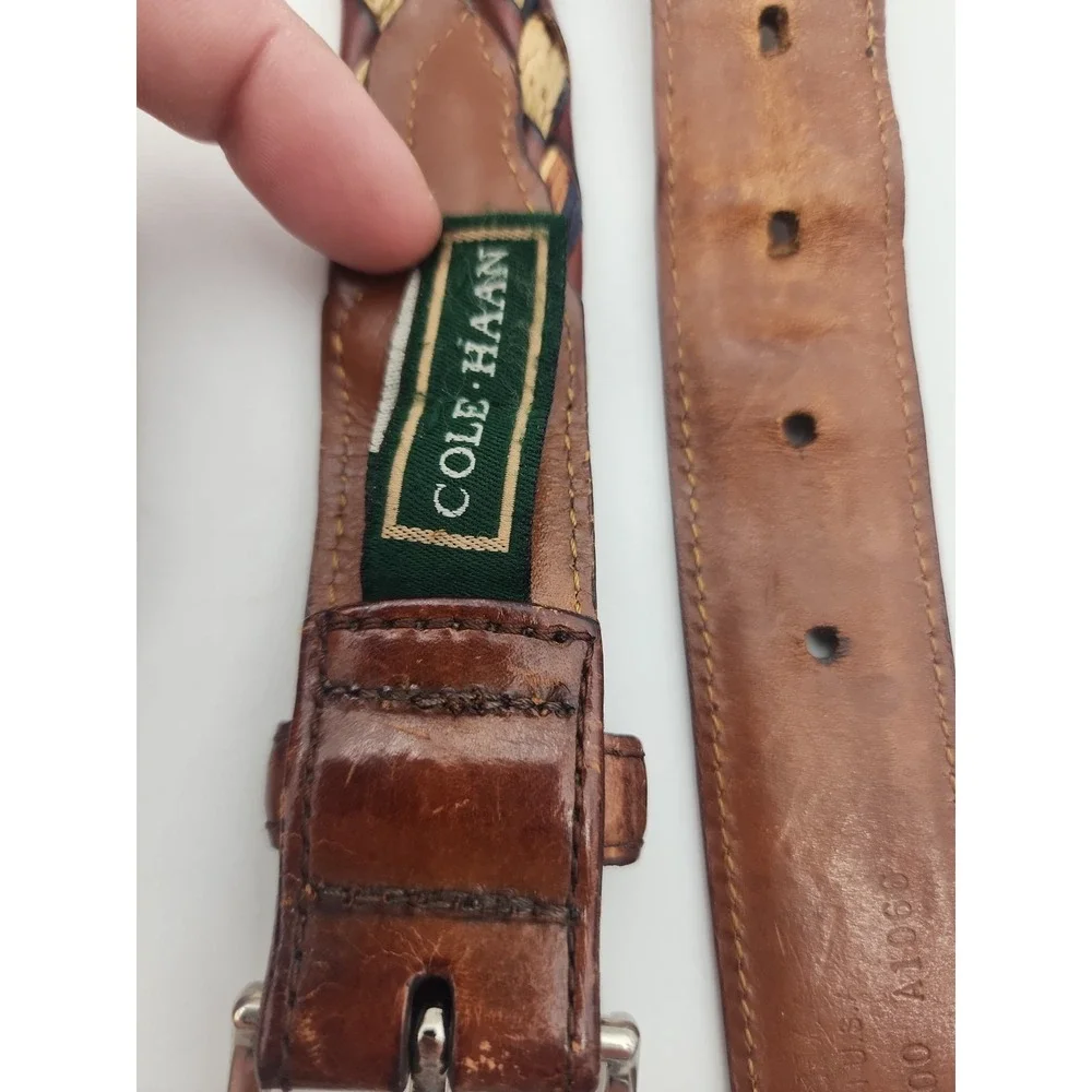 Vintage Cole Haan Woven Fabric & Braided Leather Belt 40/100 Mens 43